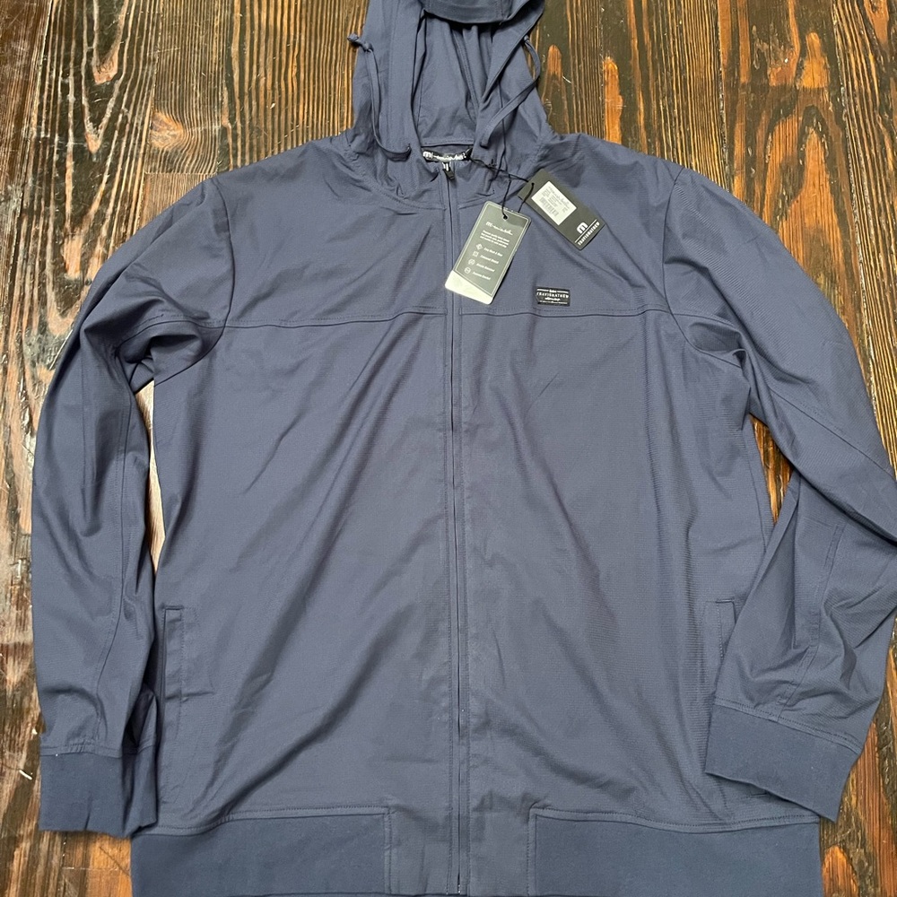Travis Mathew Men's Hooded Windbreaker Jacket in Mood Indigo